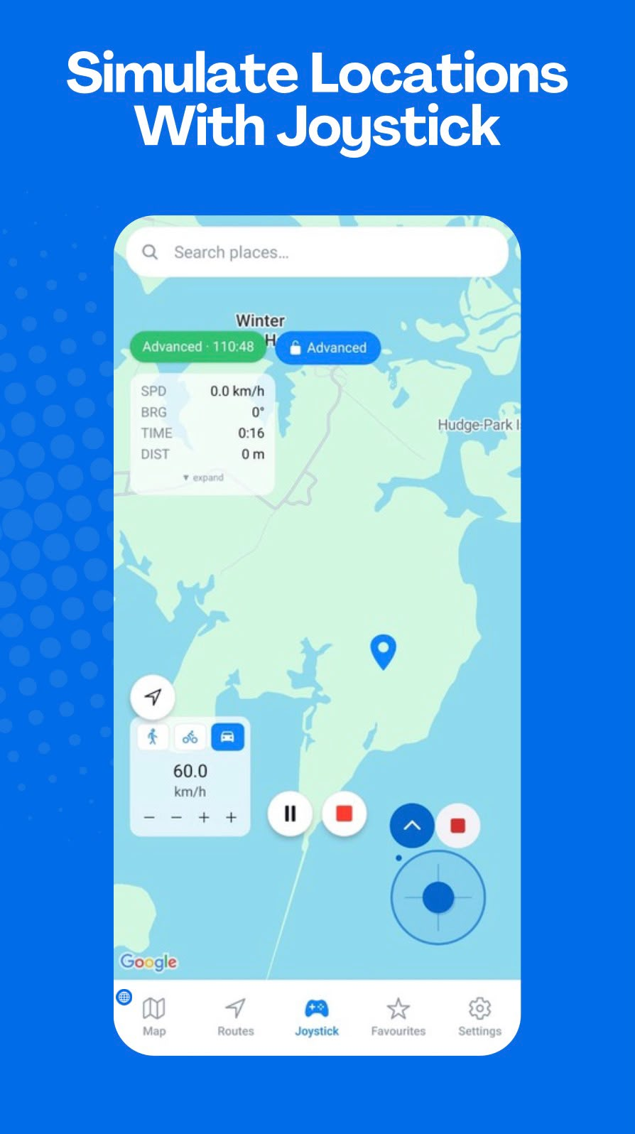 GPS joystick controls for simulated movement on Android