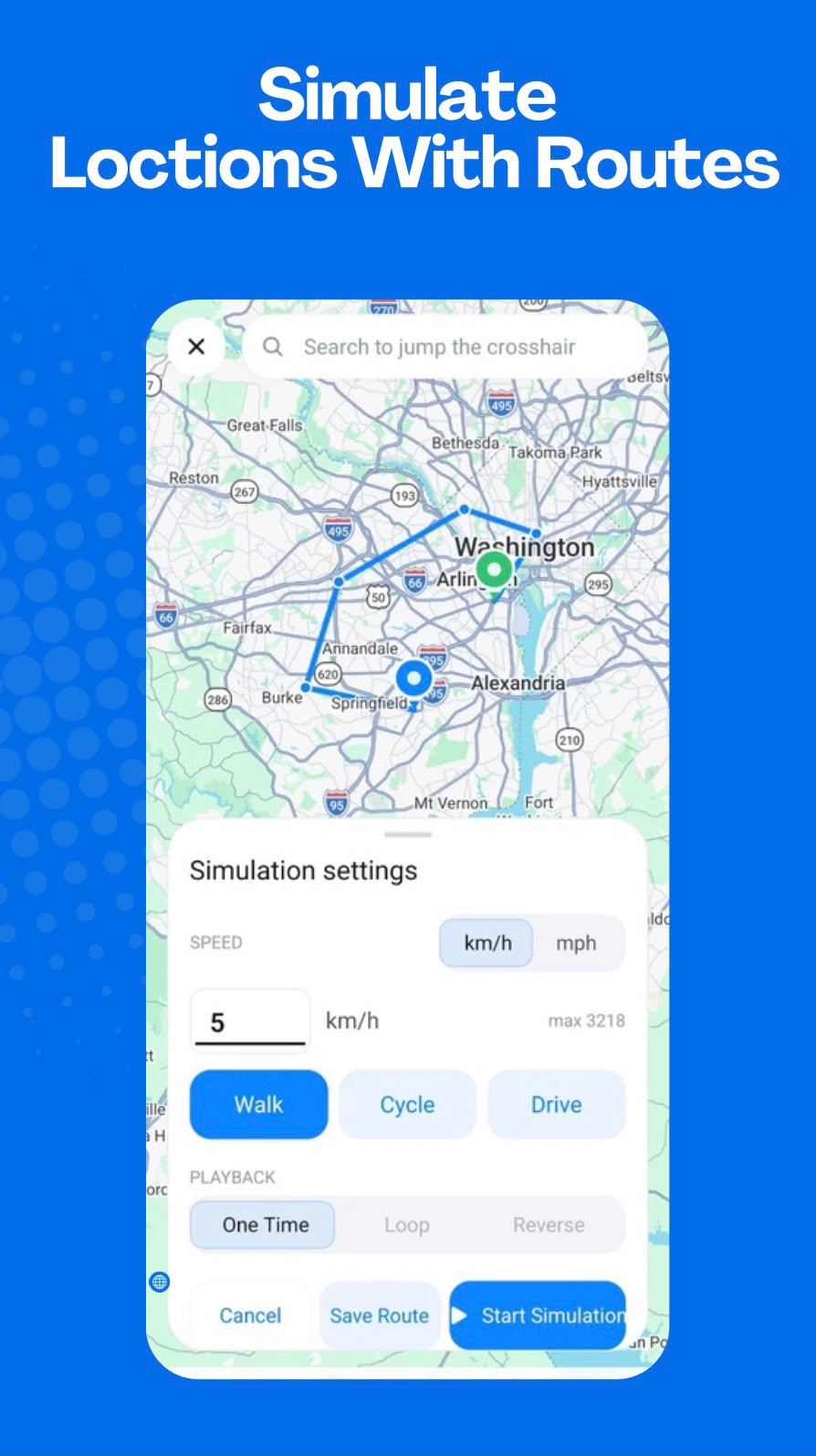 GPS route simulation interface on Android